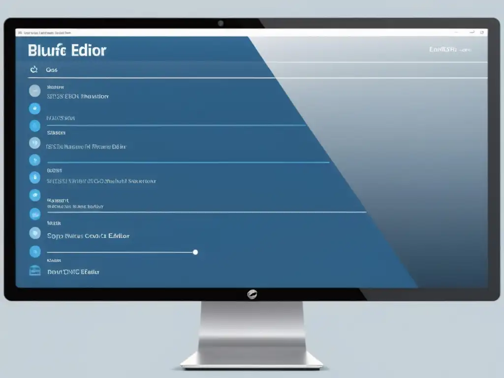 Monitor de computadora moderno con interfaz Bluefish Editor: Herramienta código abierto en un espacio de trabajo aspiracional y sofisticado