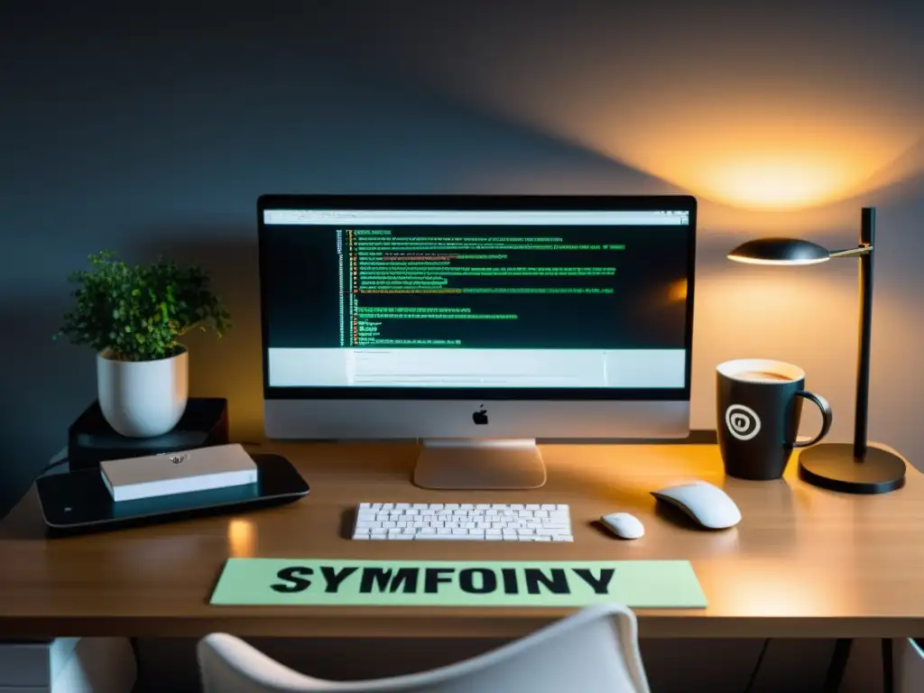 Oficina moderna con código Symfony, ambiente profesional y eficiencia