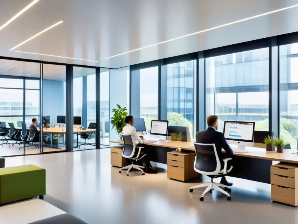 Oficina moderna con equipo diverso usando software libre en proyectos