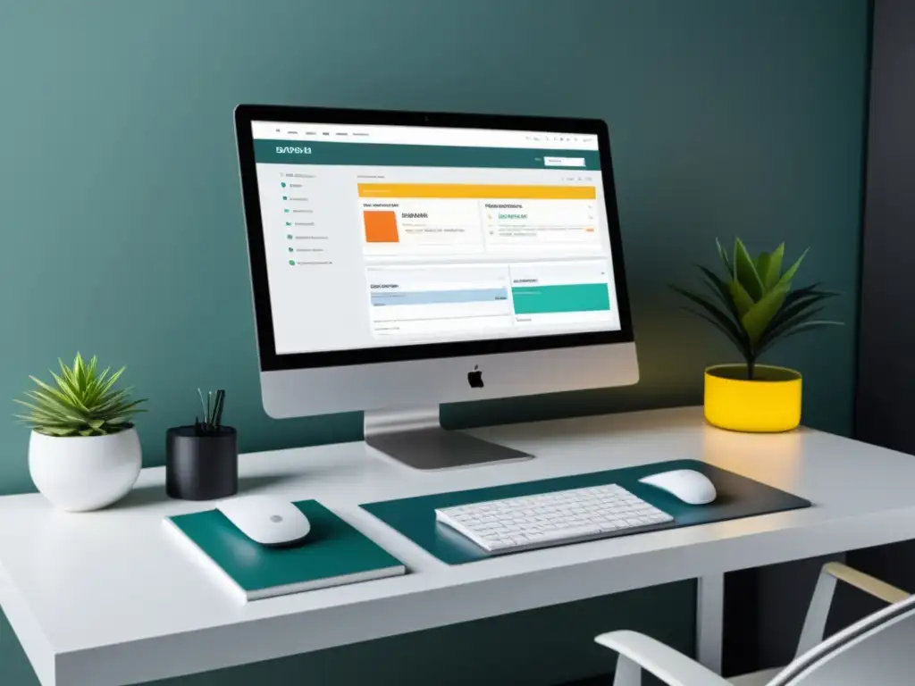 Oficina moderna con esquema de base de datos NoSQL orientada a documentos en la pantalla de la computadora, reflejando profesionalismo y modernidad