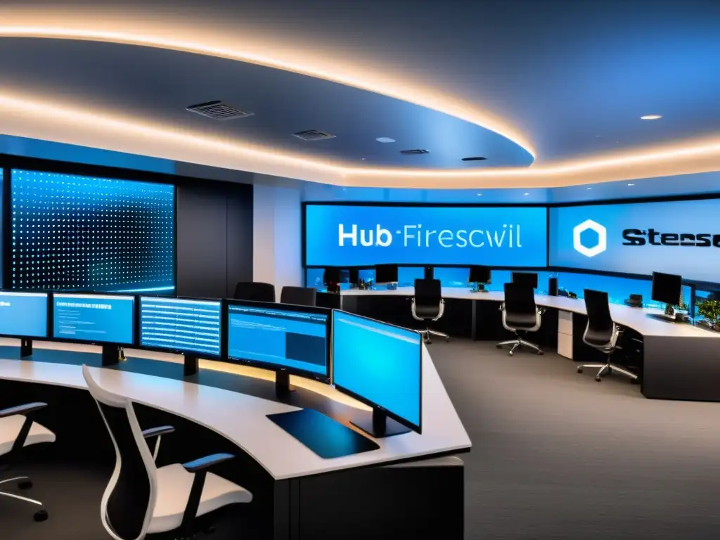 Oficina moderna con el mejor firewall de código abierto, integrado a la perfección en un ambiente profesional de vanguardia