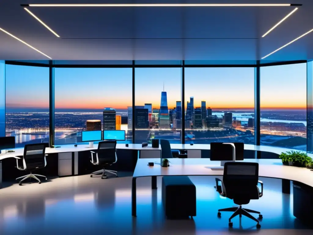 Oficina moderna con la mejor firewall de código abierto, ambiente eficiente, innovador y seguro, colaboración y tecnología integrada