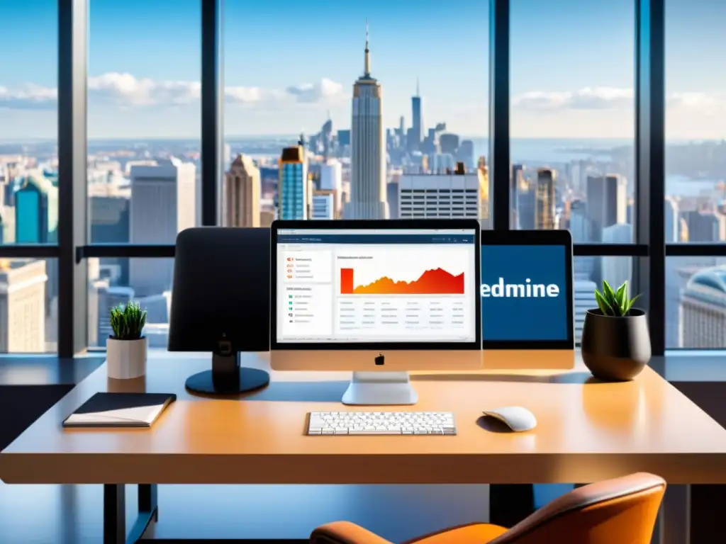 Oficina moderna con plugins Redmine empresa, espacio organizado y productivo con vistas a la ciudad