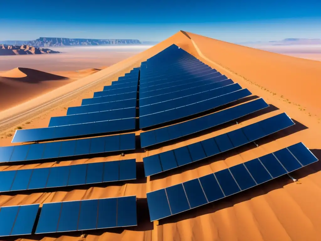 Un paisaje deslumbrante de paneles solares futuristas en un desierto