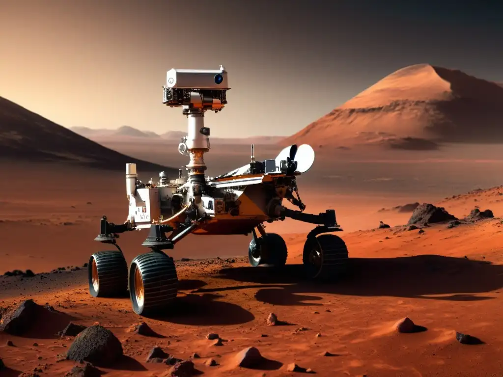 Rover explorando Marte, paisaje marciano detallado, inteligencia artificial en exploración espacial