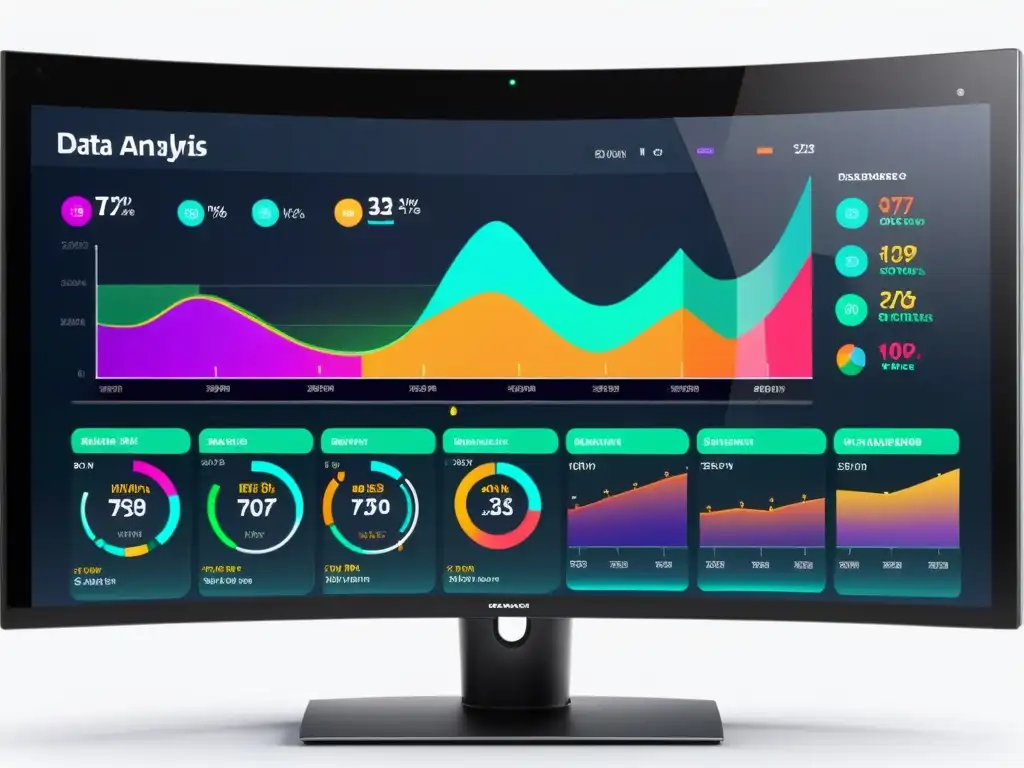 Un panel de análisis de datos futurista para ecommerce, con gráficos en tiempo real y diseño minimalista