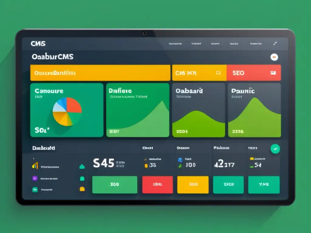 Panel de control de CMS de código abierto con diseño moderno y herramientas de SEO