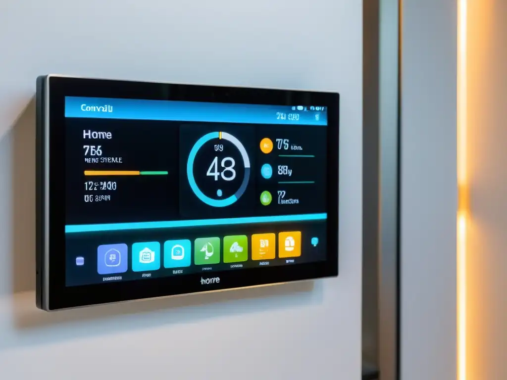 Un panel de control de domótica DIY de código abierto en una casa moderna, con una interfaz personalizable y pantalla táctil de alta resolución