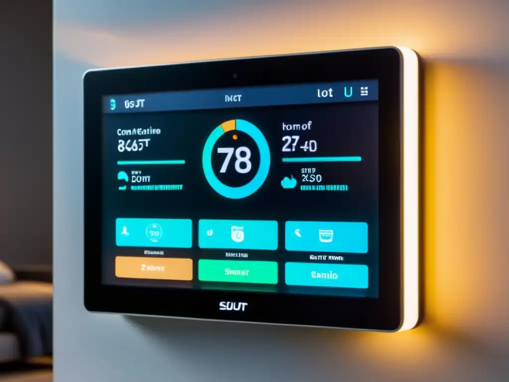 Panel de control domótico futurista con interfaz amigable y datos en tiempo real de dispositivos IoT