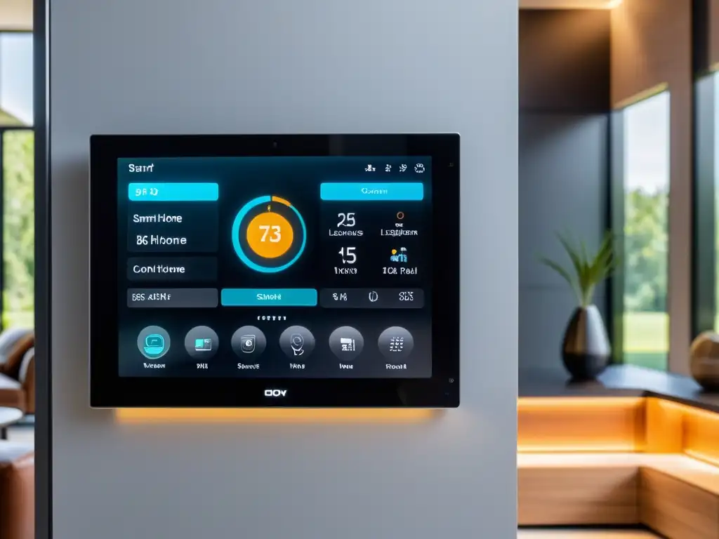 Panel de control elegante de domótica en hogar moderno con software libre, fusionando tecnología y sostenibilidad