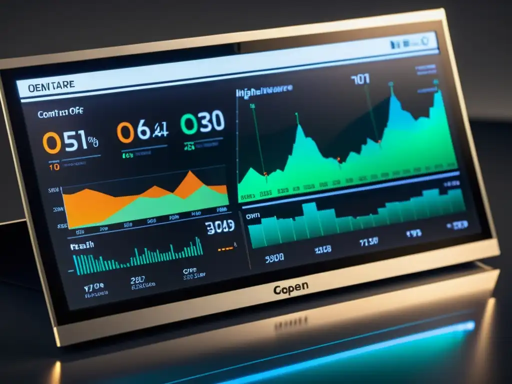 Panel de Control Futurista de Open Source Middleware Un panel de control futurista y vibrante muestra métricas en tiempo real de middleware de código abierto