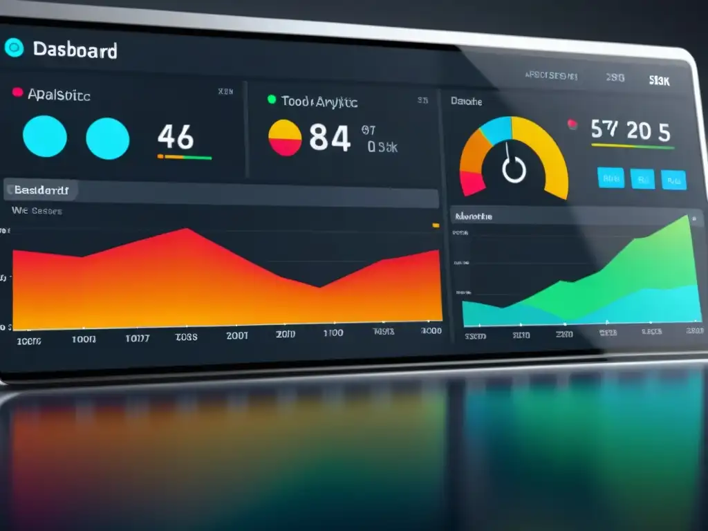 Panel de control futurista con visualizaciones dinámicas y métricas en tiempo real para monitoreo de aplicaciones web con herramientas open source