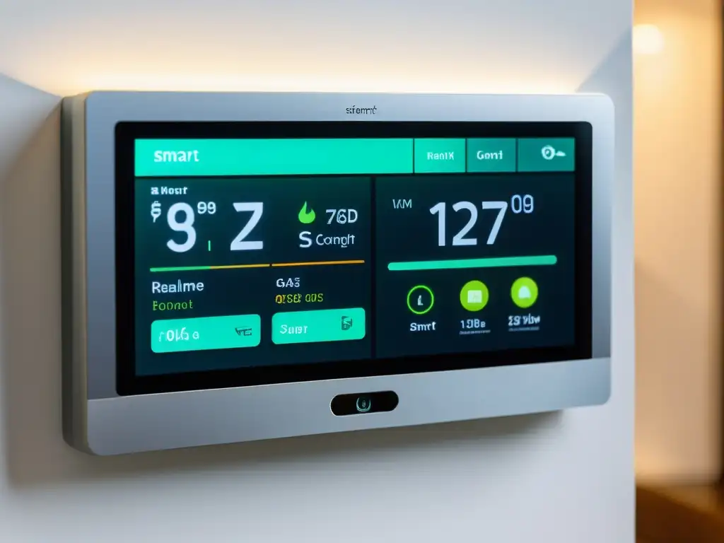 Panel de control inteligente para hogar moderno: eficiencia energética, seguridad y confort Panel de control de hogar inteligente con interfaz táctil y monitorización de energía en tiempo real