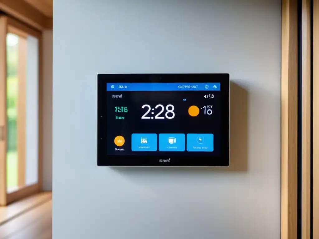 Panel de control inteligente para hogar moderno Panel de control inteligente para hogar con diseño minimalista, integración perfecta y funciones de voz