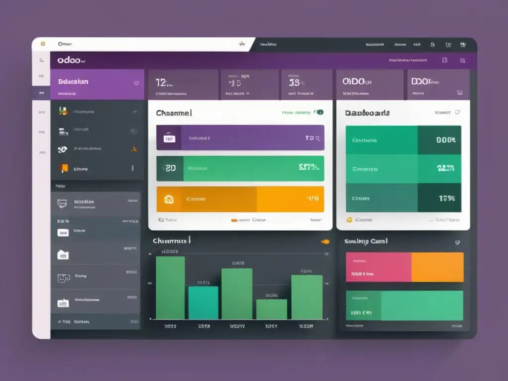 Un panel de control de marketing moderno y elegante en Odoo, con análisis en tiempo real y automatización de campañas