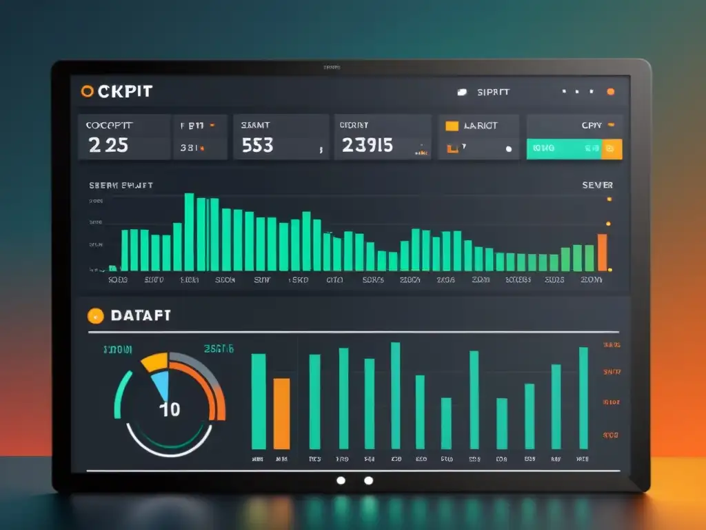 Panel de control moderno para la administración de servidores Linux DevOps, con gráficos y visualizaciones de datos en tiempo real