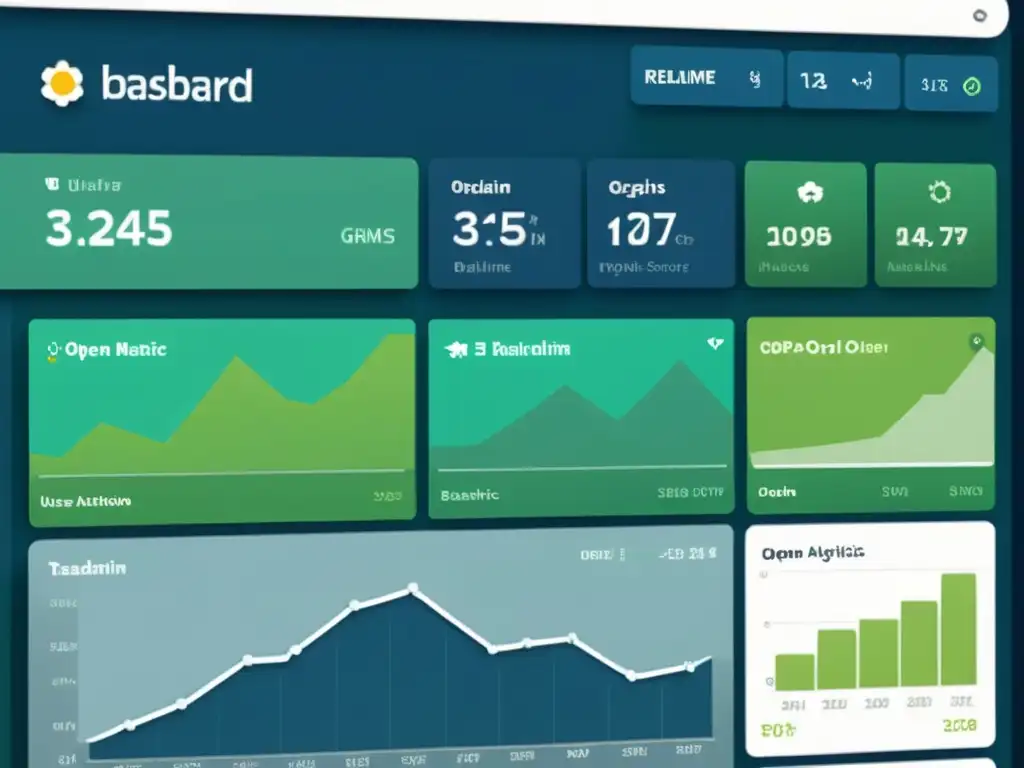 Panel de control moderno y detallado con herramientas de análisis para CMS Open Source, con gráficos dinámicos y diseño intuitivo