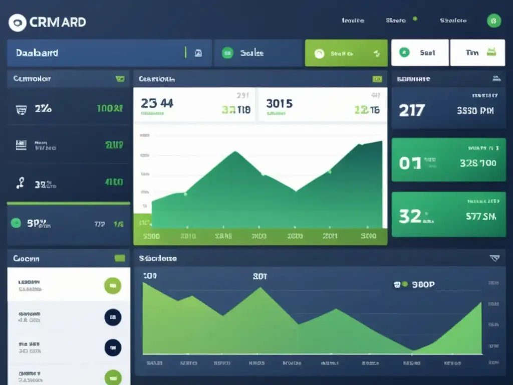 Un panel de control CRM moderno y elegante con widgets personalizables, análisis de datos en tiempo real y gráficos interactivos