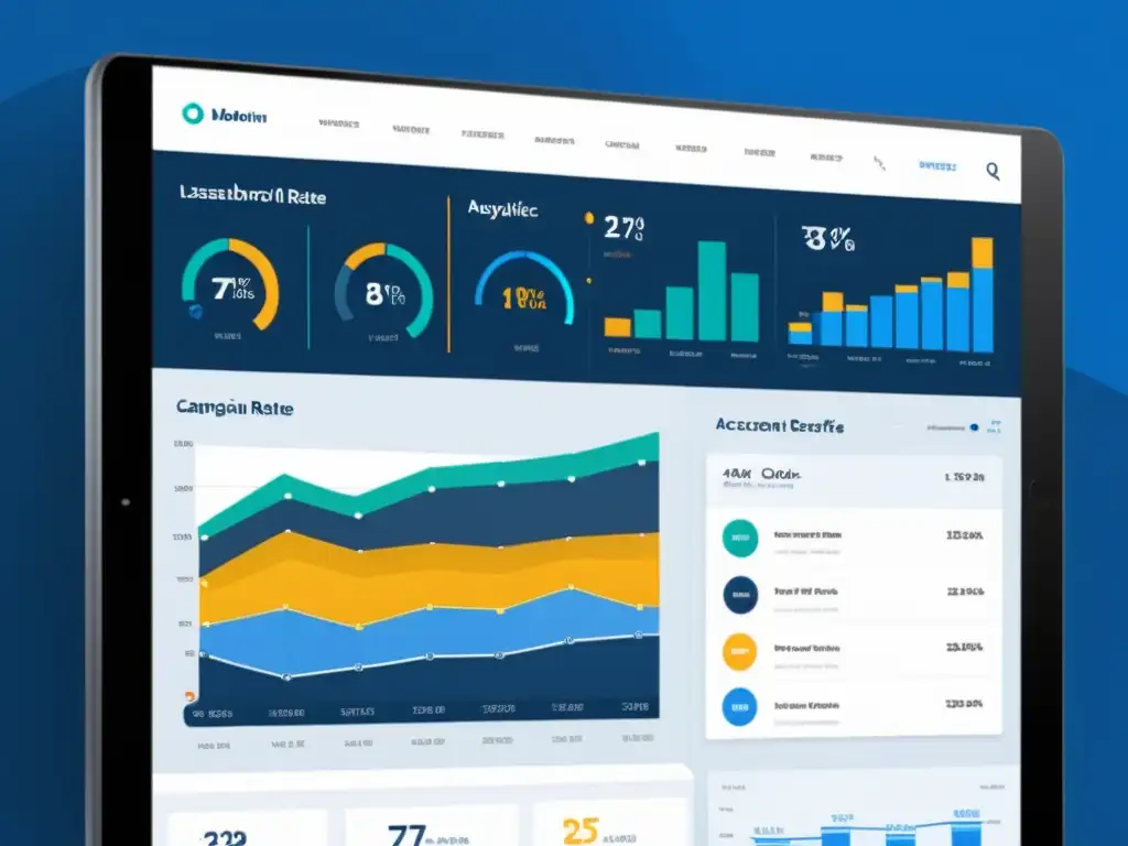 Panel de control moderno y sofisticado para analítica avanzada Matomo marketing digital, con gráficos limpios y datos vibrantes