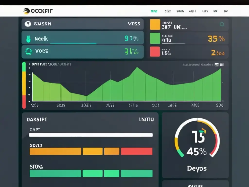 Panel de control moderno y vibrante para la administración de servidores Linux DevOps, con gráficos de rendimiento en tiempo real y estado del sistema