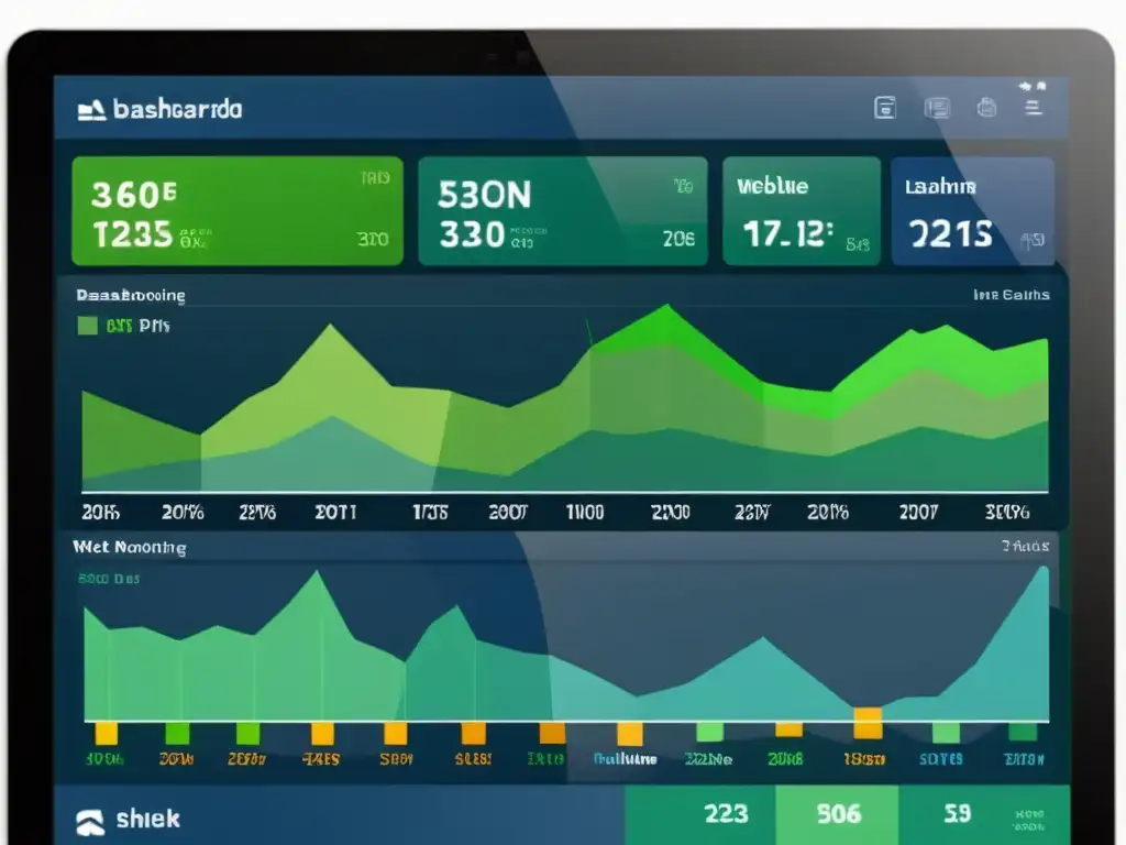 Un panel de control moderno y vibrante muestra datos en tiempo real de aplicaciones web con gráficos dinámicos y métricas de rendimiento