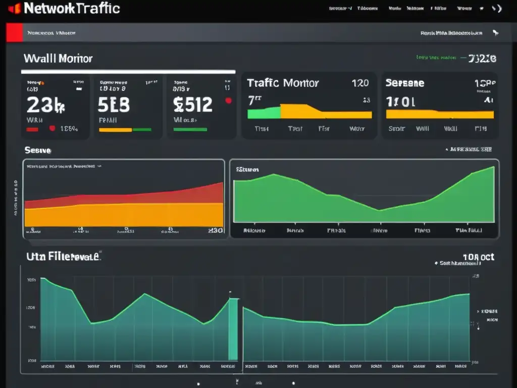 Panel de control de tráfico en red de pfSense, mostrando datos en tiempo real y gráficos detallados para el filtrado de tráfico en redes con pfSense