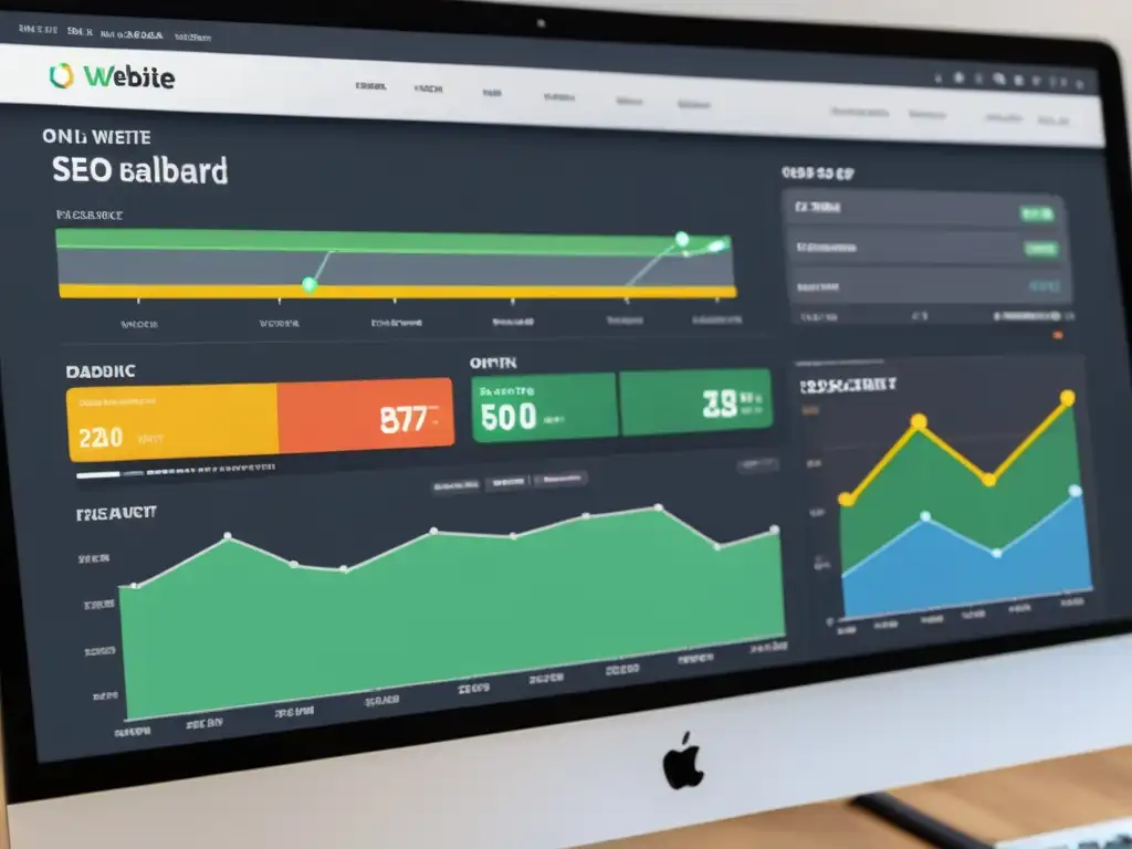 Un panel de control de optimización web moderno y detallado en 8k, que muestra herramientas de SEO de código abierto en acción