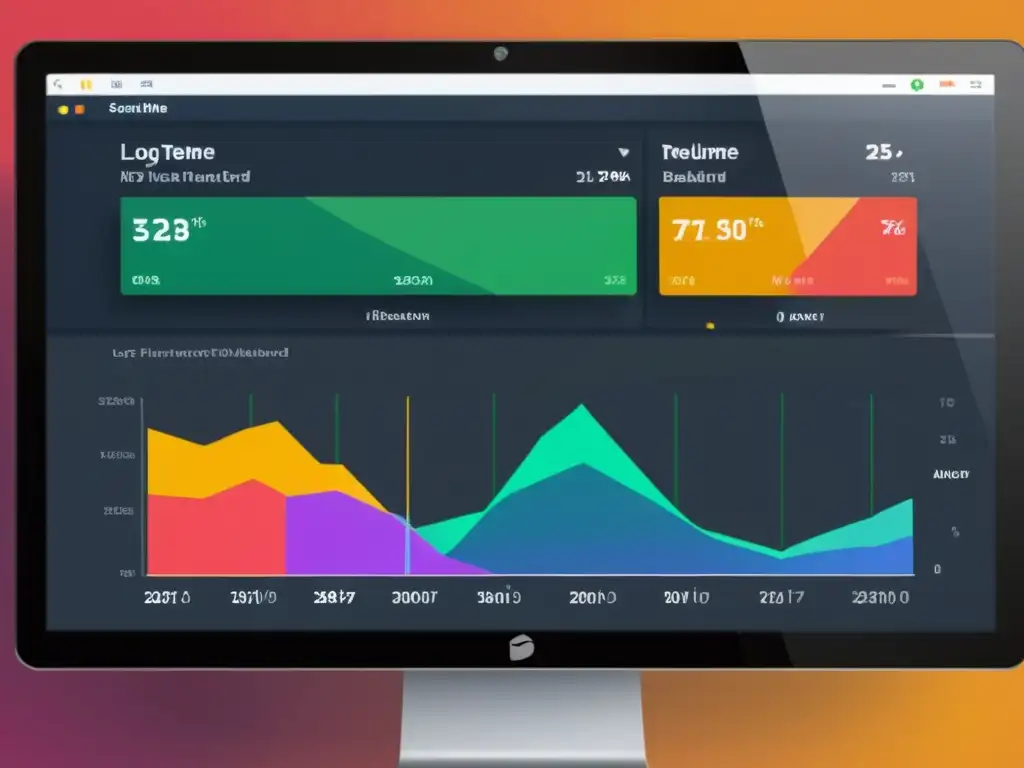 Un panel de Fluentd muestra gráficos coloridos y datos en tiempo real, demostrando su eficiencia en la gestión de logs en entornos DevOps