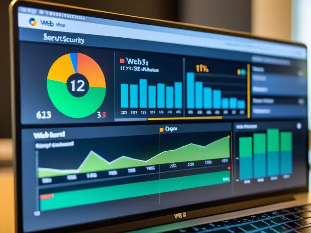 Panel de seguridad de aplicación web con métricas, gráficos y alertas en tiempo real