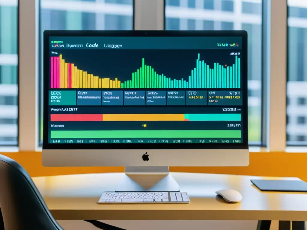 Una pantalla de código con visualización de datos colorida, en un entorno profesional