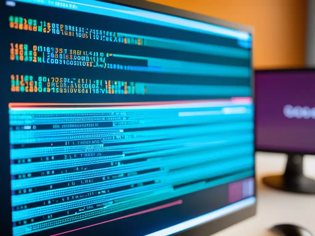 Una pantalla de computadora muestra código de colores vibrantes y detallados, reflejando la complejidad del desarrollo de software de código abierto
