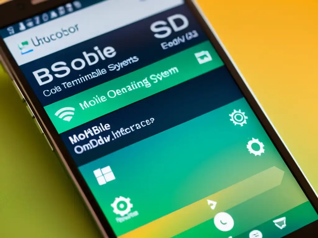 Una pantalla de smartphone muestra una interfaz personalizada de BSD con diseño minimalista y herramientas para desarrolladores