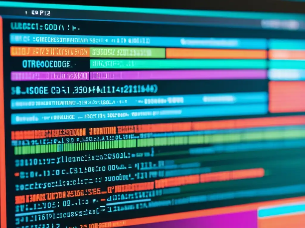 Patentes en software de código abierto: Detalle vibrante de código y patrones geométricos, representación innovadora y vanguardista