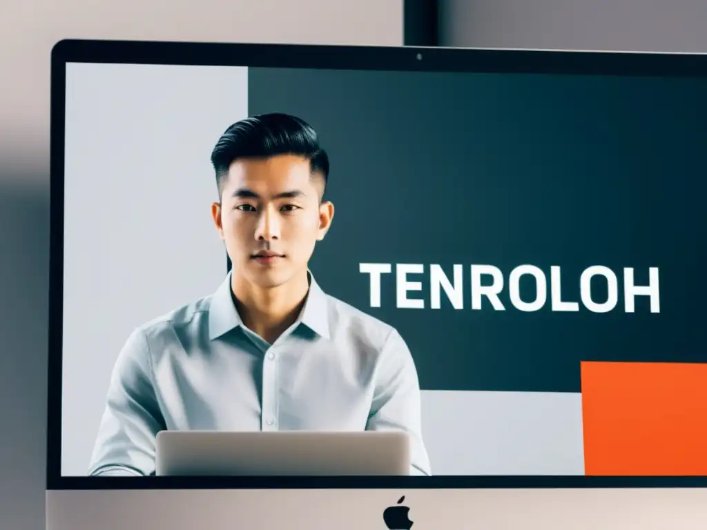 Persona concentrada usando una computadora con interfaz moderna