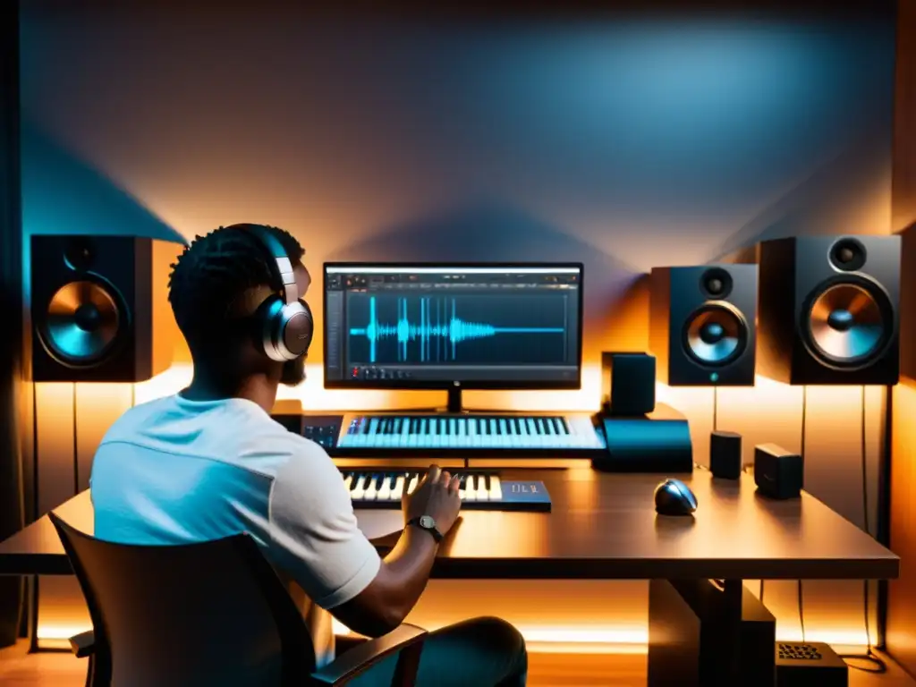 Producción de sonido de alta calidad en un estudio moderno con Ardour Persona ajustando niveles de sonido en estudio de música con Ardour