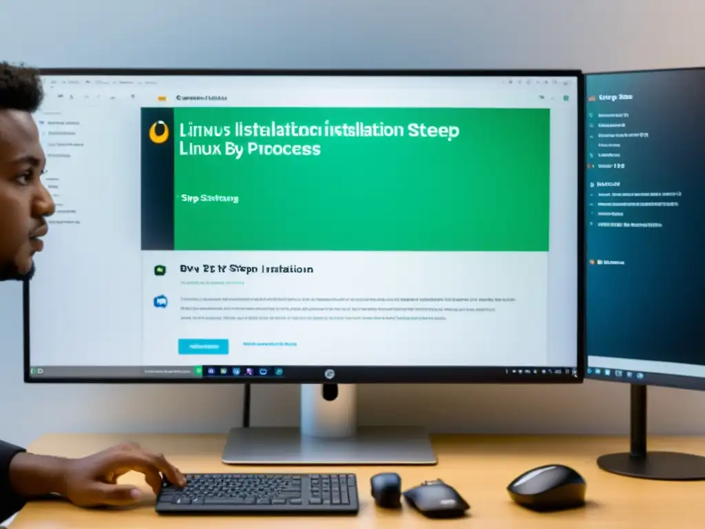 Persona migrando de Windows a Linux, siguiendo paso a paso la instalación en la computadora