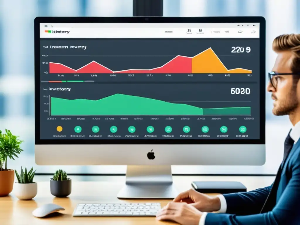 Persona profesional analizando gráficos de inventario en software moderno