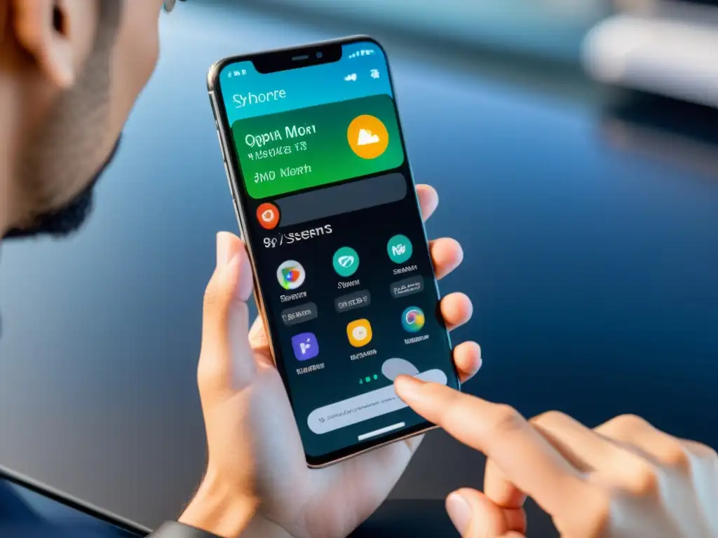 Persona usando smartphone con impacto de sistemas operativos móviles código abierto en la industria tecnológica