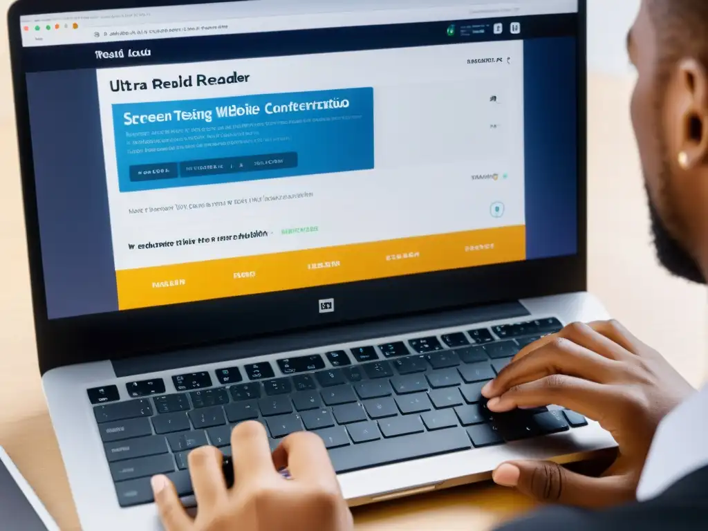 Persona usando el software de lectura de pantalla para testing de accesibilidad en software, con concentración en la interfaz