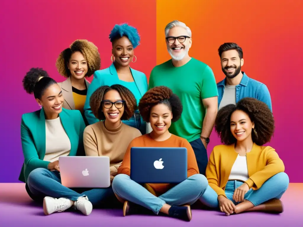 Inclusividad digital: diversidad en el marketing digital Personas diversas usando herramientas open source, reflejando inclusividad y accesibilidad en el marketing digital