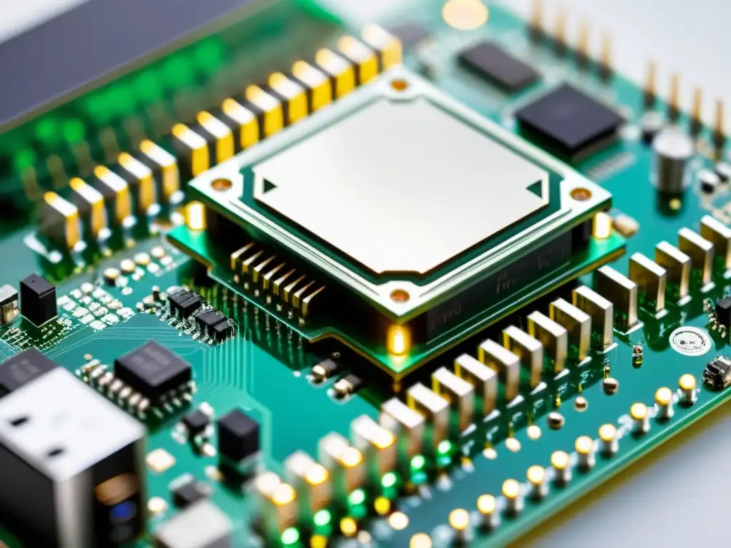 Placa de desarrollo FPGA de código abierto: tecnología avanzada en primer plano Placa de desarrollo FPGA de código abierto con circuitos y LEDs vibrantes en primer plano