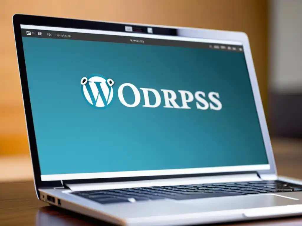 Plataforma líder en creación web: Imagen de un elegante portátil con el dashboard de WordPress en pantalla, resaltando su simplicidad y versatilidad