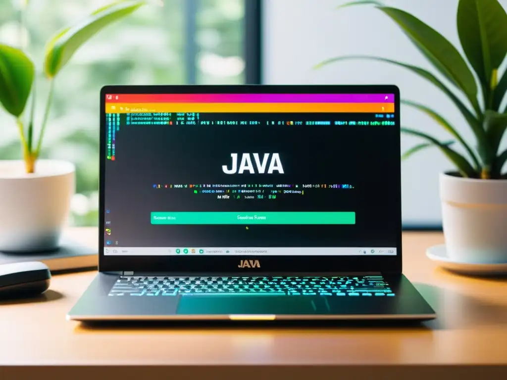 Un portátil moderno muestra código Java Spring Boot en un entorno profesional acogedor