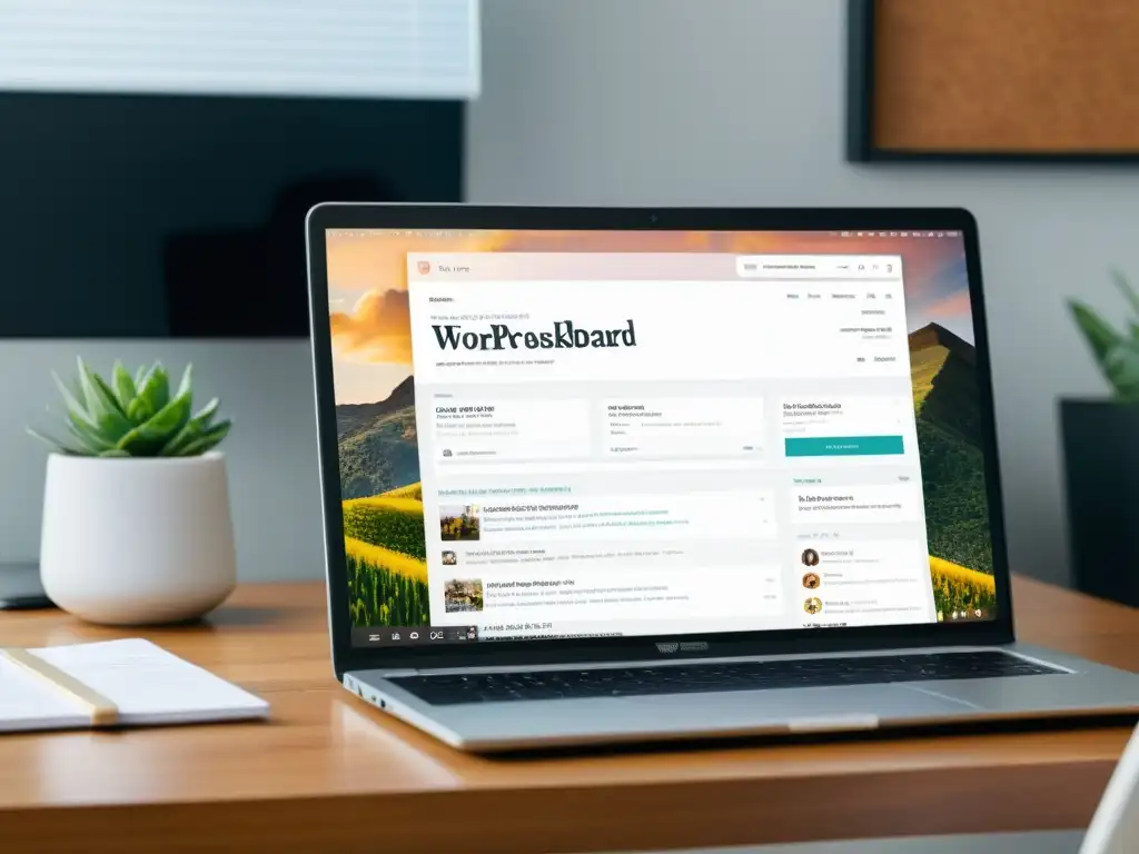 Portátil moderno con migración de Blogger a WordPress en un entorno profesional y minimalista