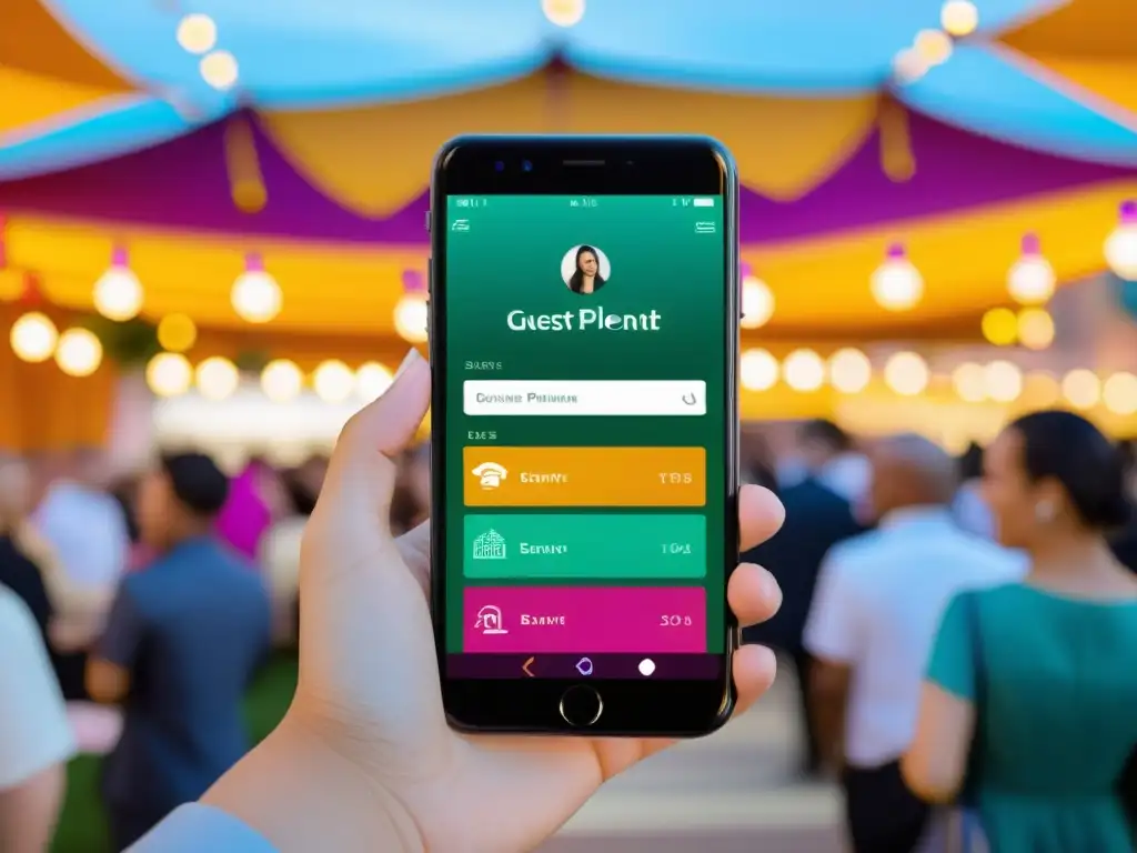 Profesional usando app de gestión de eventos con software abierto en smartphone moderno