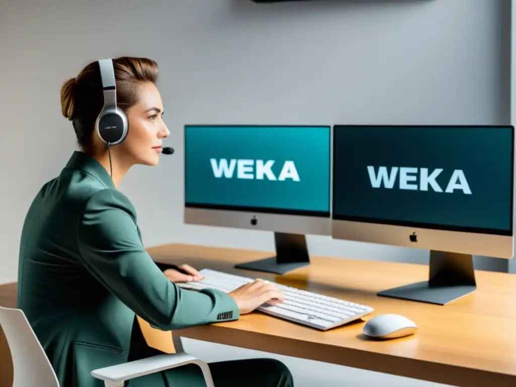 Un profesional concentrado configura el software Weka para minería de datos en un entorno moderno y organizado