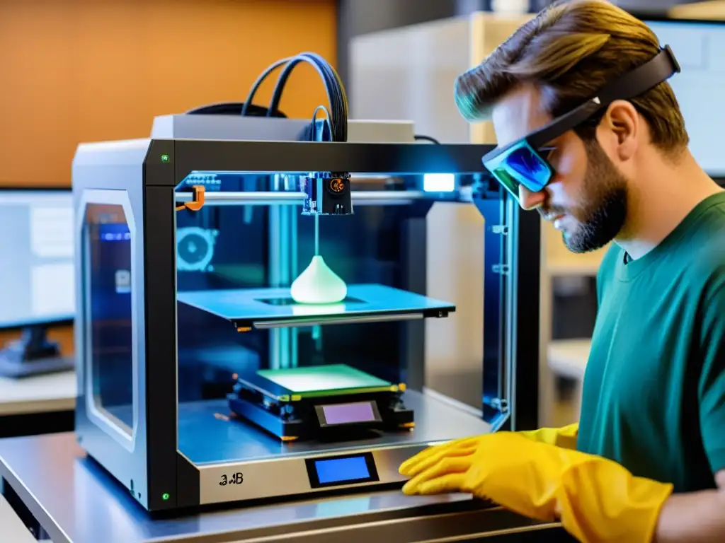 Un profesional supervisa con seguridad la impresión 3D con código abierto, enfocando en la precisión y las medidas de seguridad