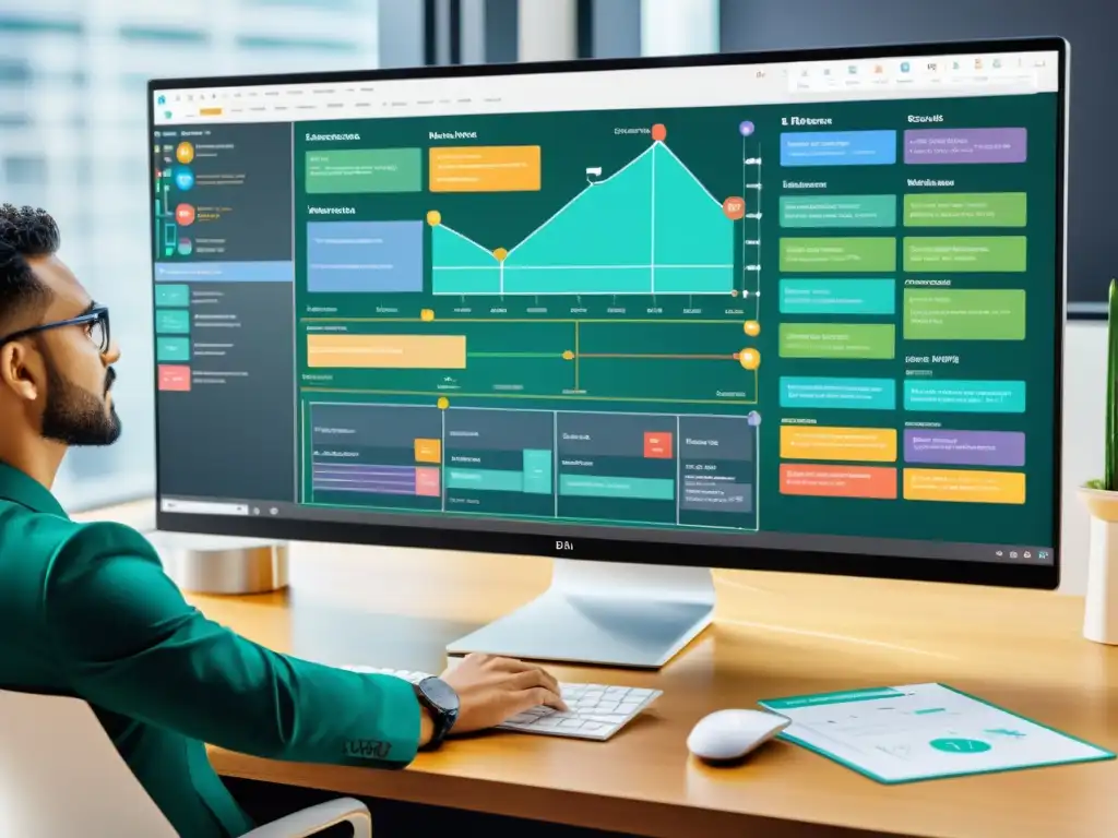 Profesional creando diagramas detallados en Dia: fluidez y precisión en 8k Profesional usando software de código abierto para diagramas de flujo en un ambiente creativo y organizado, con diagramas avanzados en pantalla