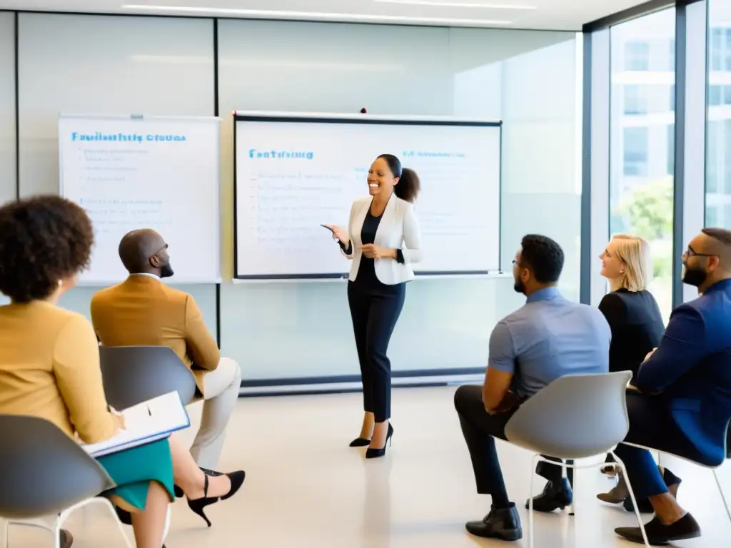 Profesionales participan en capacitación en ERPs de código abierto, en sala moderna con luz natural