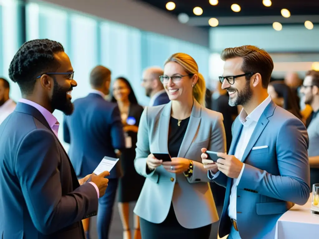 Profesionales intercambiando consejos networking eventos código abierto en un ambiente contemporáneo y vibrante